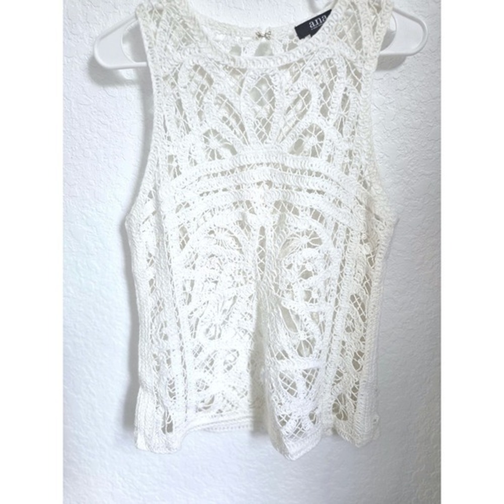 ANA, A New approach, White Crochet Sleeveless Top Size M 100% Cotton Boho